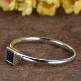 0.5ct Princess Cut Blue Sapphire Engagement Ring Solitaire 18k White Gold Finish