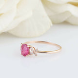 1.2ct Oval Cut Pink Ruby Solitaire Butterfly Accents Ring 14k Yellow Gold Finish