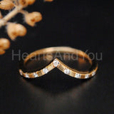 0.04ct Round Cut Moissanite Wishbone Stackable Dainty Band 14K YellowGold Plated