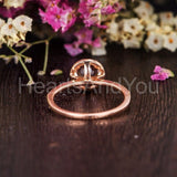 1ct Round Cut Simulated Peach Morganite Halo Engagement Ring 14k RoseGold Plated