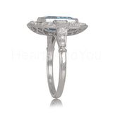 2.2ct Emerald Cut Simulated Aquamarine Art Deco Halo Ring 14k White Gold Plated