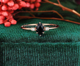 0.5ct Marquise Cut Simulated Black Diamond Three Stone Ring 14k Rose Gold Plated
