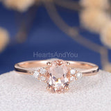 1.2ct Oval Cut Simulated Peach Morganite Round Accents Ring 14k Rose Gold Plated
