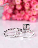 2.5ct Emerald Cut Morganite Engagement Ring Halo Bridal Set 14k White Gold Over