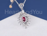 2ct Oval Simulated Ruby Floral Cluster Pendant 14k White Gold Plated NO CHAIN