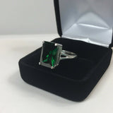 1.5ct Green Emerald Split Band Solitaire Engagement Ring 14k White Gold Finish