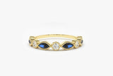 0.5ct Marquise Cut Blue Sapphire Half Eternity Wedding Band 14k Yellow Gold Over