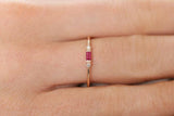 0.3ct Engagement Ring Baguette Cut Pink Ruby Minimalist 14k Yellow Gold Finish