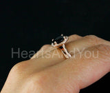 2.2ct Oval Simulated Black Diamond Halo Solitaire Bridal Set 14k RoseGold Plated