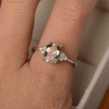 2ct Engagement Ring Oval Cut Peach Morganite Trilogy Promise 14k White Gold Over