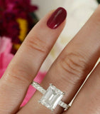 2ct Emerald Cut Diamond High Set Solitaire Engagement Ring 14k White Gold Finish