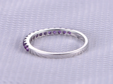 1.5ct Round Cut Purple Amethyst Wedding Band Half Eternity 14k White Gold Finish