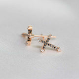 1ct Round Cut Black Diamond Cross Design Stud Earrings Women 14k RoseGold Finish