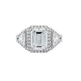 5.5ct Emerald Cut Diamond Halo Iced Trilogy Engagement Ring 14K White Gold Over