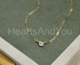 1ct Round Cut Moissanite Paperclip Pendant with Chain 14k Yellow Gold Plated