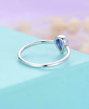 0.5ct Pear Cut Blue Sapphire Bezel Bridal Set Engagement Ring 14k WhiteGold Over