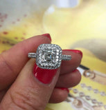 2ct Asscher Diamond Engagement Ring Round Accent Dual Halo 14k White Gold Finish