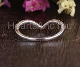 0.5ct Round Cut Moissanite V Shaped Half Eternity Wed Band 14k White Gold Plated