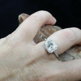 1ct Radiant Cut Diamond Engagement Ring Round Accent Halo 14k White Gold Finish