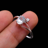 0.4ct Oval Cut Blue Aquamarine Stylish Split Shank Ring 14k White Gold Finish