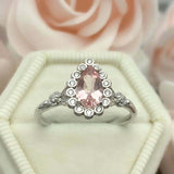 2ct Engagement Ring Pear Cut Morganite Leaf Inspired Halo 14k White Gold Finish