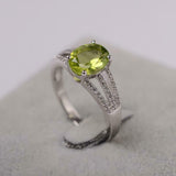 2.4ct Engagement Ring Oval Cut Green Peridot Split Shank 14k White Gold Finish