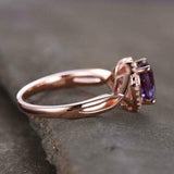 2.3ct Engagement Ring Oval Purple Amethyst Split Shank Halo 14k Rose Gold Finish