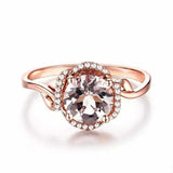 1.5ct Engagement Ring Round Cut Peach Morganite Diamond Halo 14k Rose Gold Over