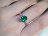 2.2ct Engagement Ring Oval Cut Green Emerald Dual Row Accent 14k White Gold Over