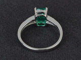 2.4ct Cushion Cut Emerald Milgrain Solitaire Accent Ring 14k White Gold Finish