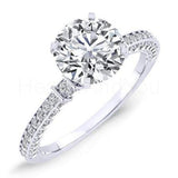 2.1ct Round Cut Moissanite Pave Accented Engagement Ring 14K White Gold Plated