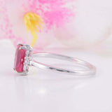 2ct Emerald Cut Pink Ruby Engagement Ring Diamond Trilogy 14k White Gold Finish