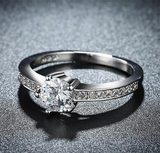 2Ct Round Cut Diamond Five Prong Solitaire with Accent Ring 14K White Gold Over