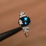 2.3ct Engagement Ring Oval Cut London Blue Topaz Art Deco 14k White Gold Finish