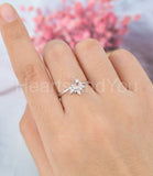 1ct Pear Simulated Peach Morganite Crown Engagement Ring 14k White Gold Plated
