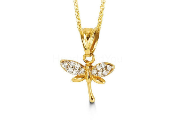 0.12ct Round Cut Moissanite Dragonfly Pendant 14k Yellow Gold Plated NO CHAIN