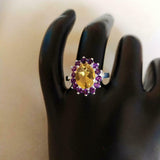 2ct Engagement Ring Oval Cut Yellow Citrine Cluster Halo 14k White Gold Finish