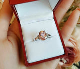 3ct Oval Cut Peach Morganite Engagement Ring 14k White Gold Finish Solitaire