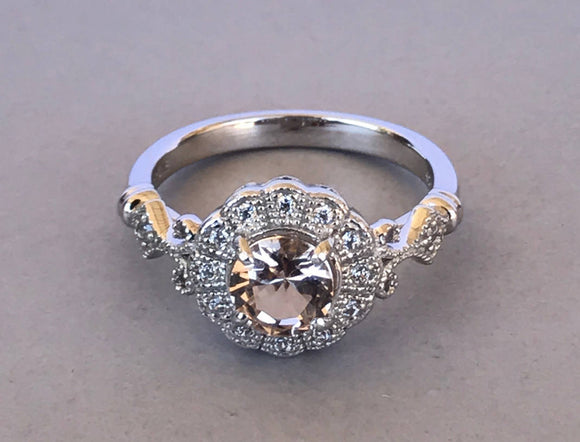 2ct Round Peach Morganite Art Deco Vintage Engagement Ring 14k White Gold Finish