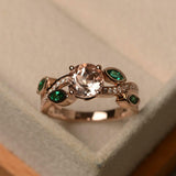 1.6ct Engagement Ring Round Cut Peach Morganite Leaf Accent 14k WhiteGold Finish