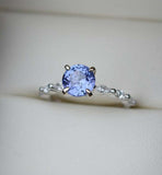 1ct Engagement Ring Round Cut Blue Tanzanite Diamond Accent 14k WhiteGold Finish