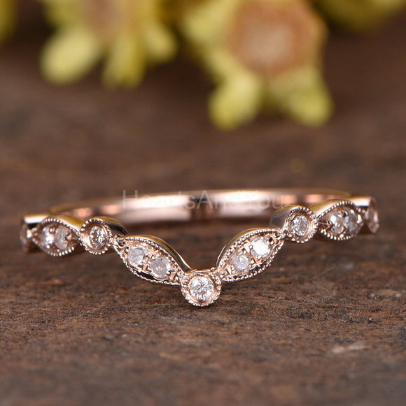 0.12ct Round Cut Moissanite Minimalist Women Wedding Band 14k Rose Gold Plated