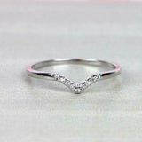 0.8ct Round Cut Diamond Wedding Band V Shaped Petite Curved 14k White Gold Over