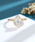 0.5ct Pear Cut Simulated Diamond Halo Engagement Ring 14k Yellow Gold Plated