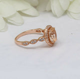 2ct Oval Peach Morganite Engagement Ring Diamond Accent Halo 14k Rose Gold Over