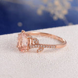 1.2ct Oval Cut Simulated Peach Morganite Leaf Accents Ring 14k Rose Gold Plated