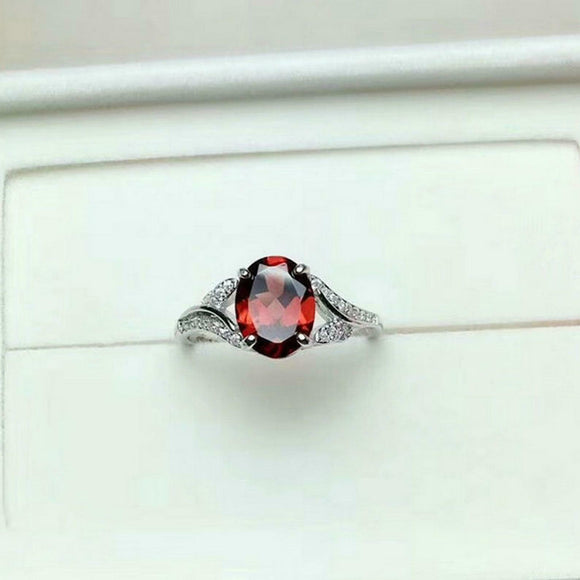 1.6ct Oval Cut Red Garnet Engagement Ring Diamond Split Band 14k White Gold Over
