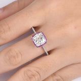1.5ct Cushion Cut Diamond Pink Ruby Halo Engagement Ring 14k White Gold Finish