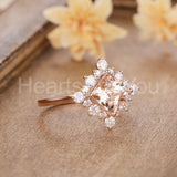 1ct Princess Cut Simulated Morganite Halo Engagement Ring 14k Rose Gold Plated