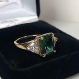 2.3ct Engagement Ring Radiant Cut Emerald Diamond Trilogy 14k Yellow Gold Finish